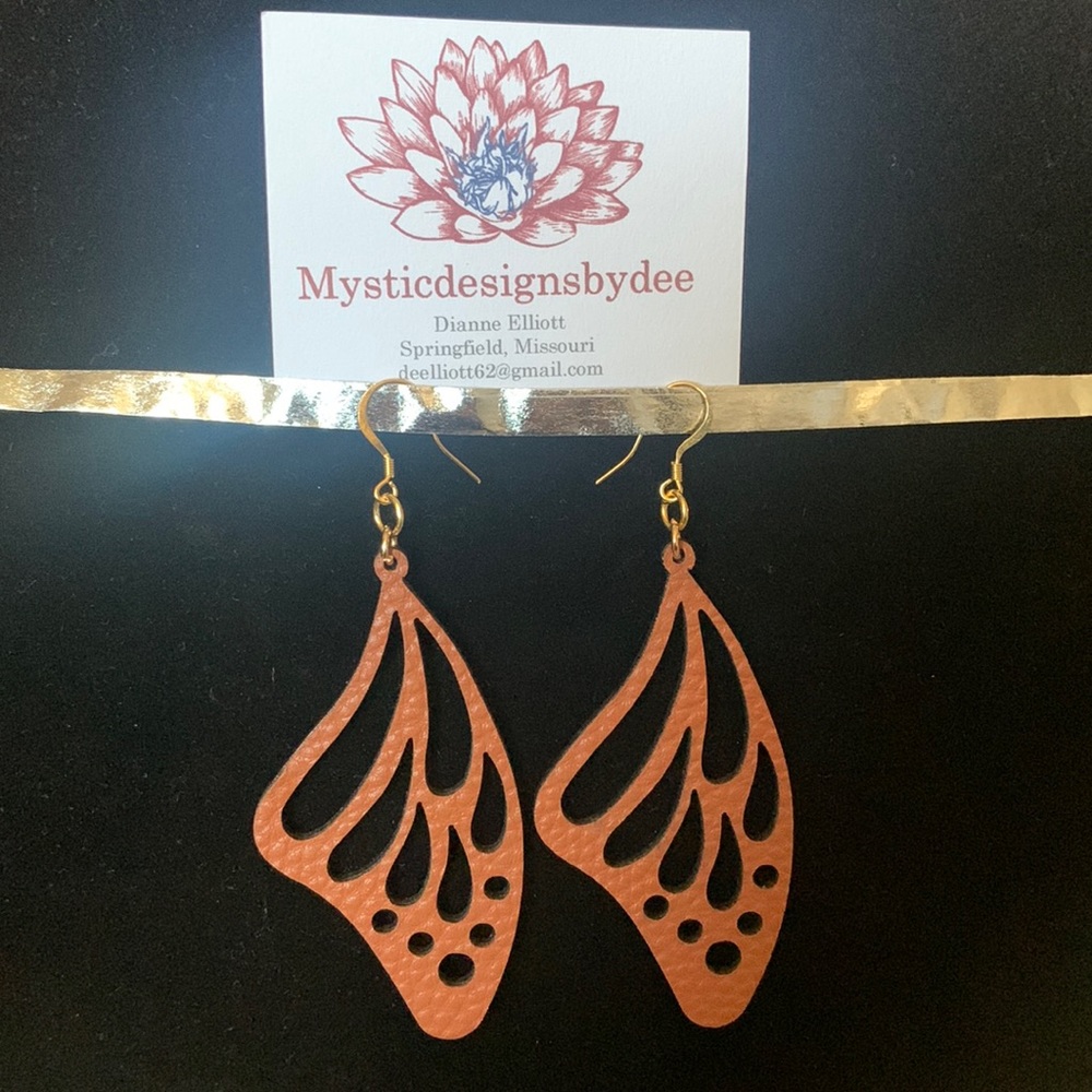 Leather carved butterfly wing earrings